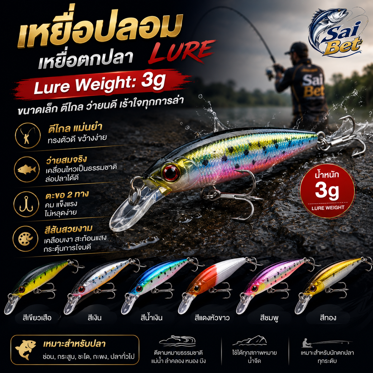 เหยื่อปลอม เหยือตกปลา Lure Weight: 3g