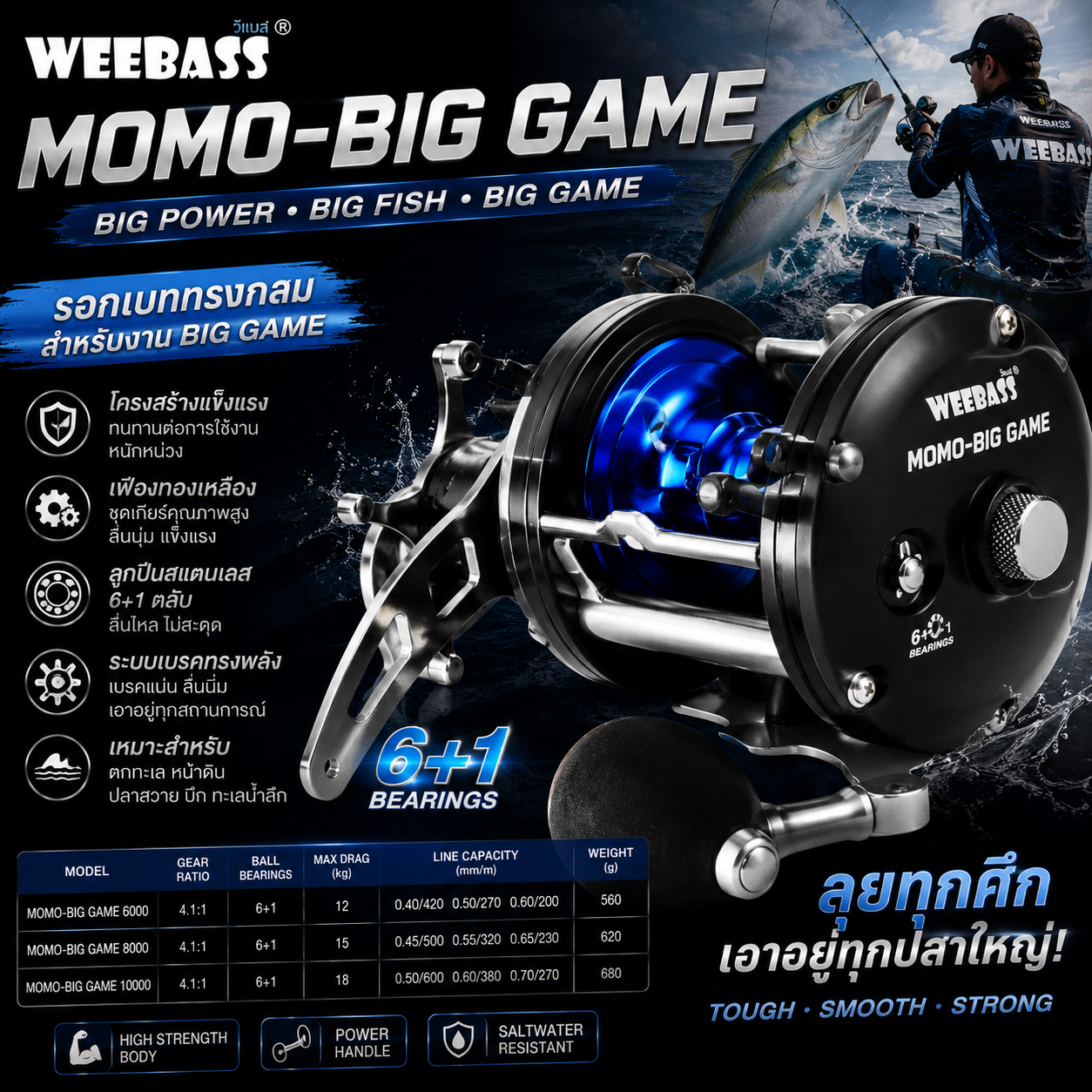 WEEBASS รอก - รุ่น MOMO-BIG GAME รอกตกปลา รอกเบททรงกลม รอกหน้าดิน รอกตกทะเล